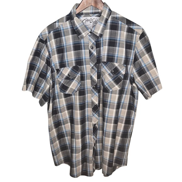 Chals Plaid Shirt Short‎ Sleeve Button Up Casual Summer MensXXL - Picture 1 of 7